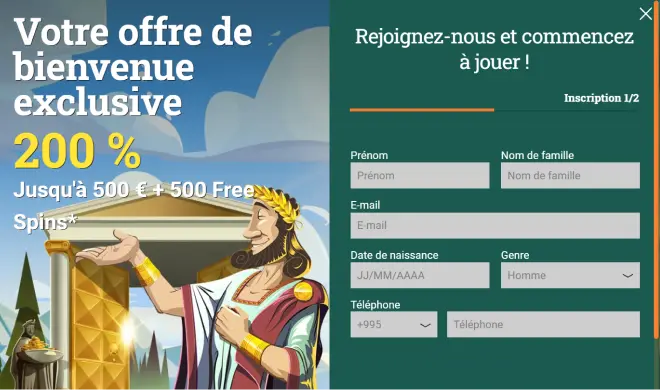 formulaire d'inscription sur le site Cresus Casino